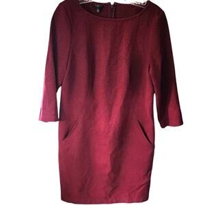 Talbots Burgundy 3/4 Sleeves All Over Print Knee Length Petite Dress Size 10P